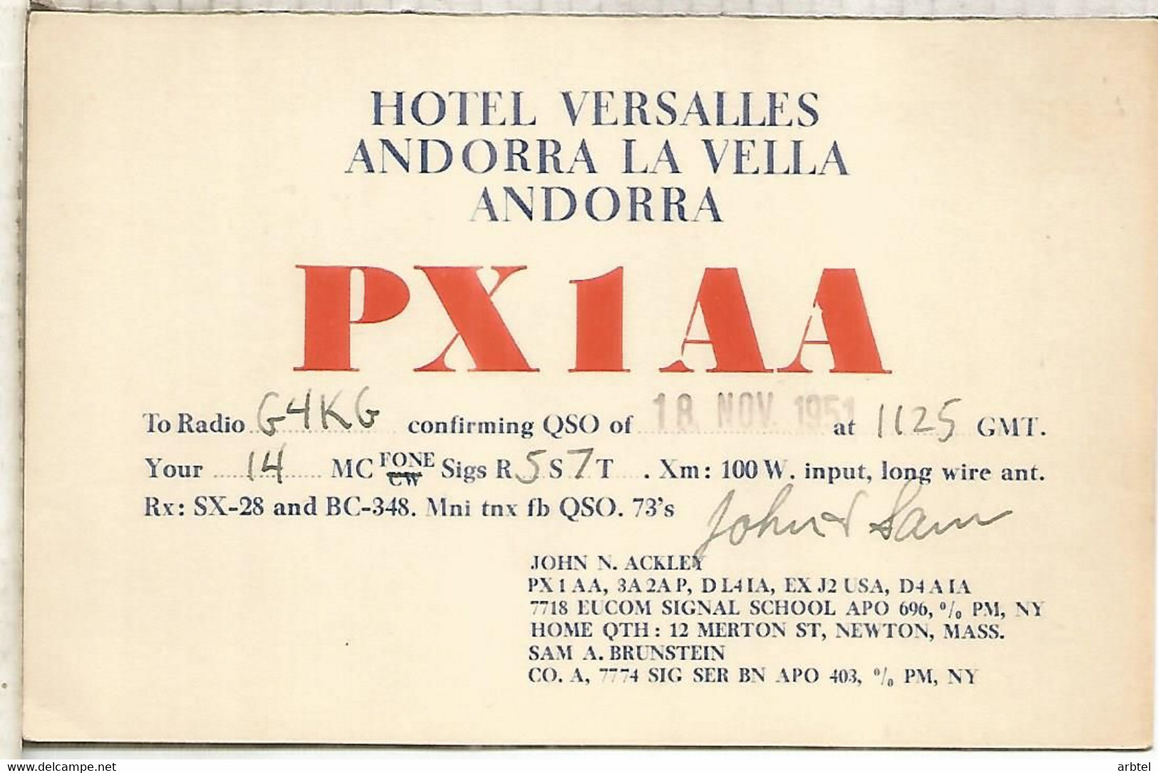 ANDORRA 1951 TARJETA QSL RADIOAFICIONADOS RADIOAMATEUR - Andorra