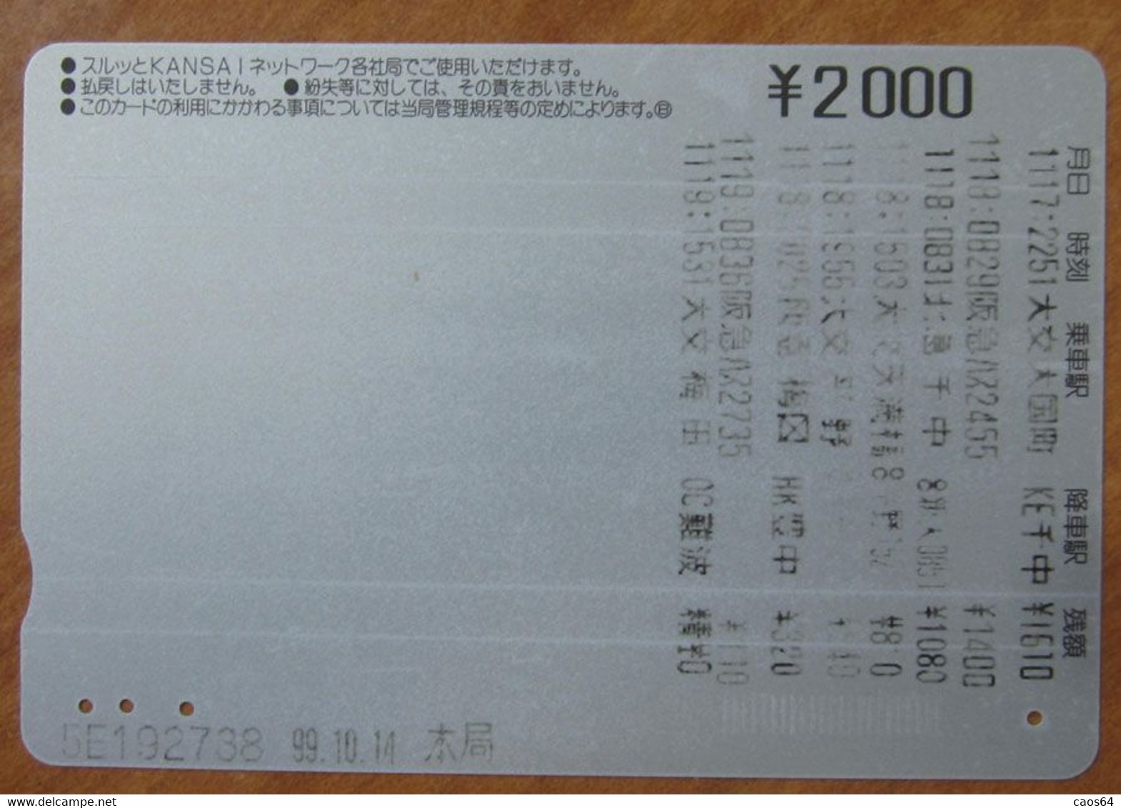 GIAPPONE Ticket Biglietto Città Barche - Kansai Railway Rainbow  Card 2.000 ¥ - Usato - Monde