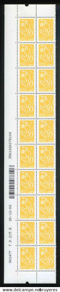 Bloc De 20 Timbres** De 2005 "0,01 € - Marianne De LAMOUCHE (type II) - Phil@poste" Avec Date T.D.215.B.    20/12/2006 - 2000-2009