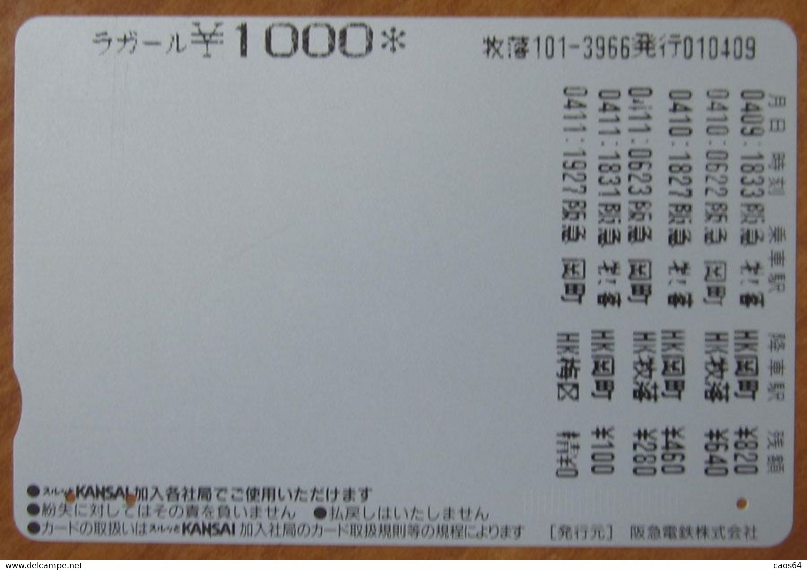 GIAPPONE Ticket Biglietto Animali Giocattoli Monkey - Kansai Railway Lagare Card 1.000 ¥ - Usato - Welt