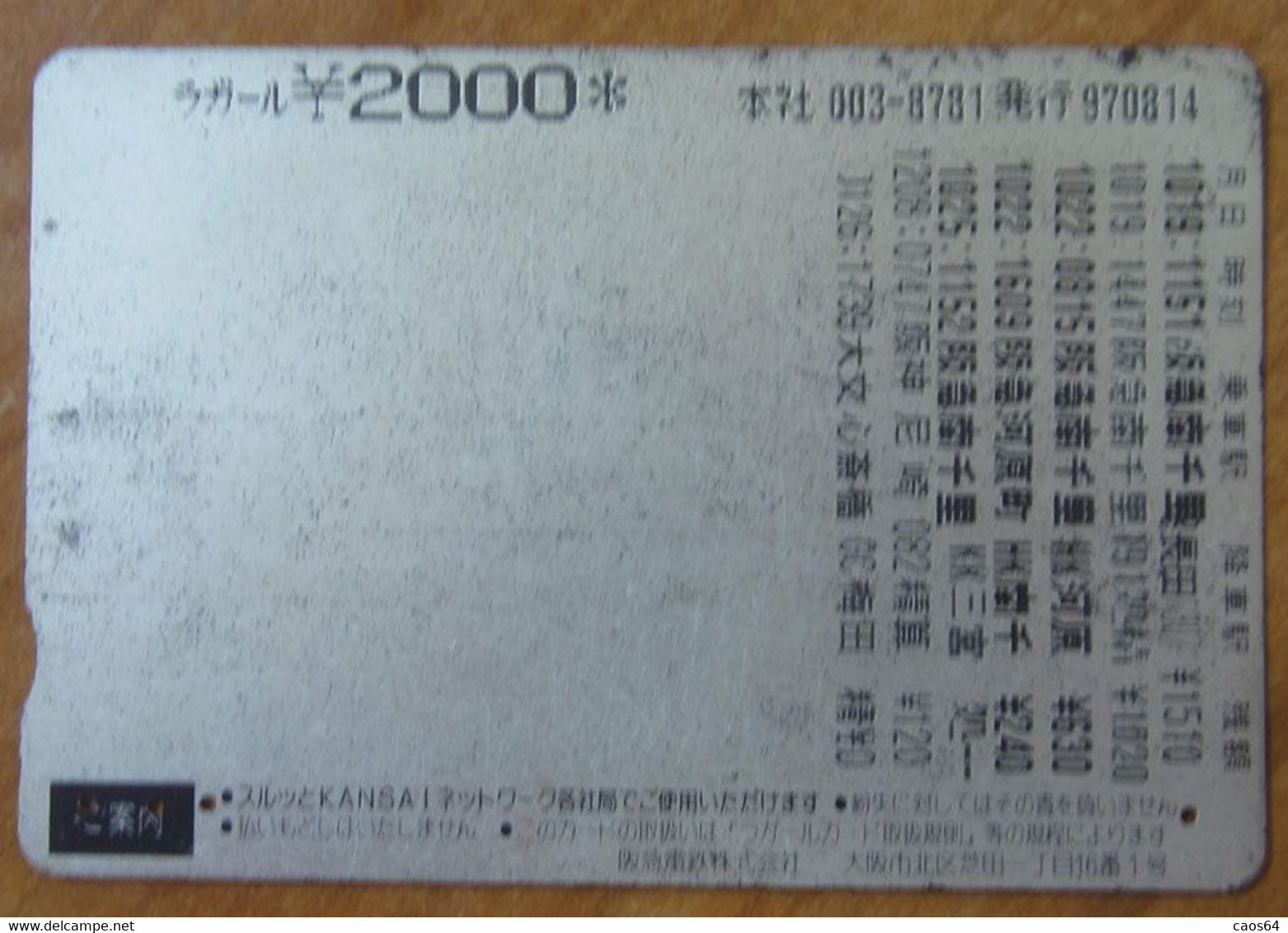 GIAPPONE Ticket Biglietto Children - Kansai Railway  Lagare Card 2.000 ¥ - Usato - Welt