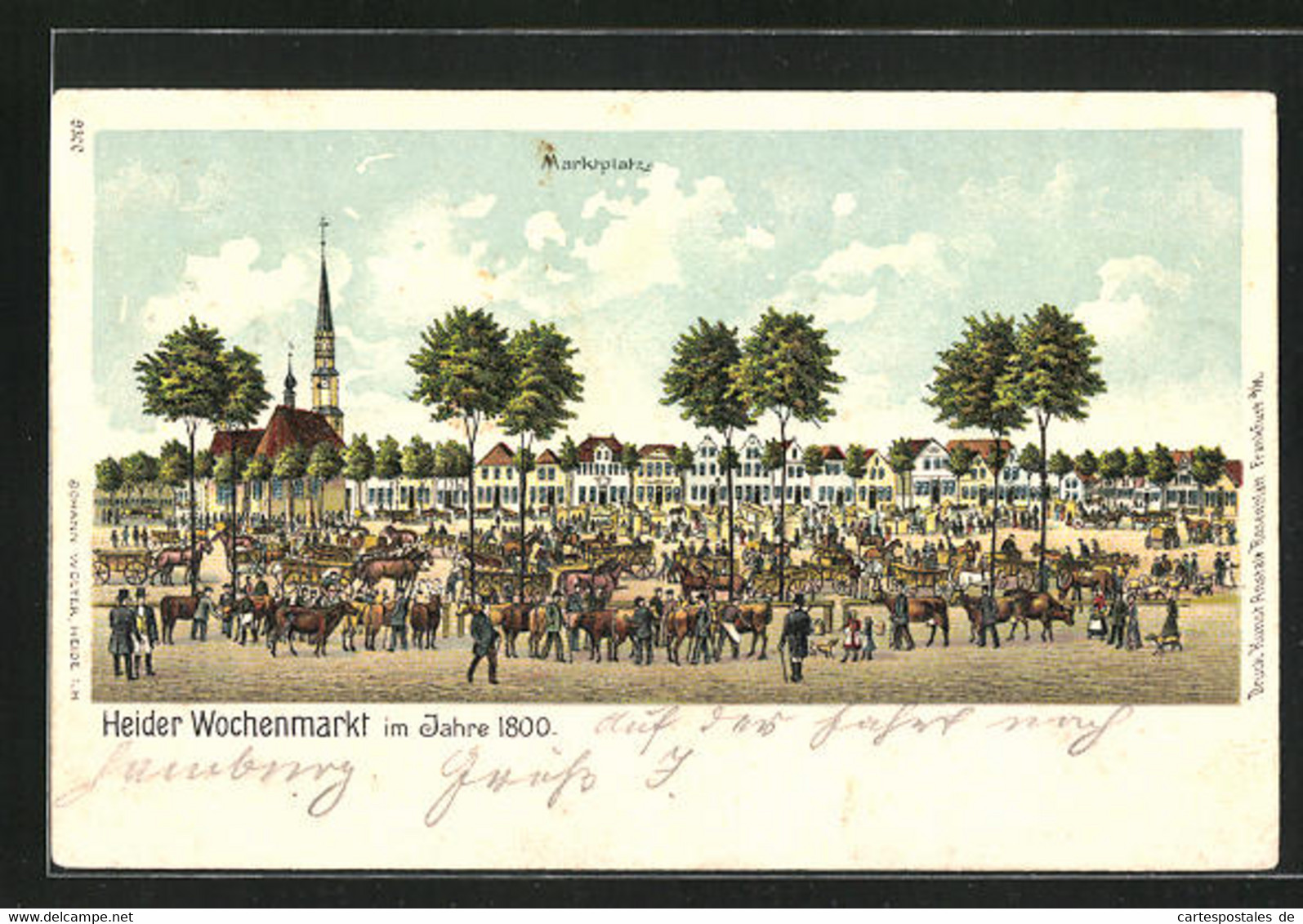 Lithographie Heide / Holstein, Wochenmarkt Im Jahre 1800, Marktplatz - Heide