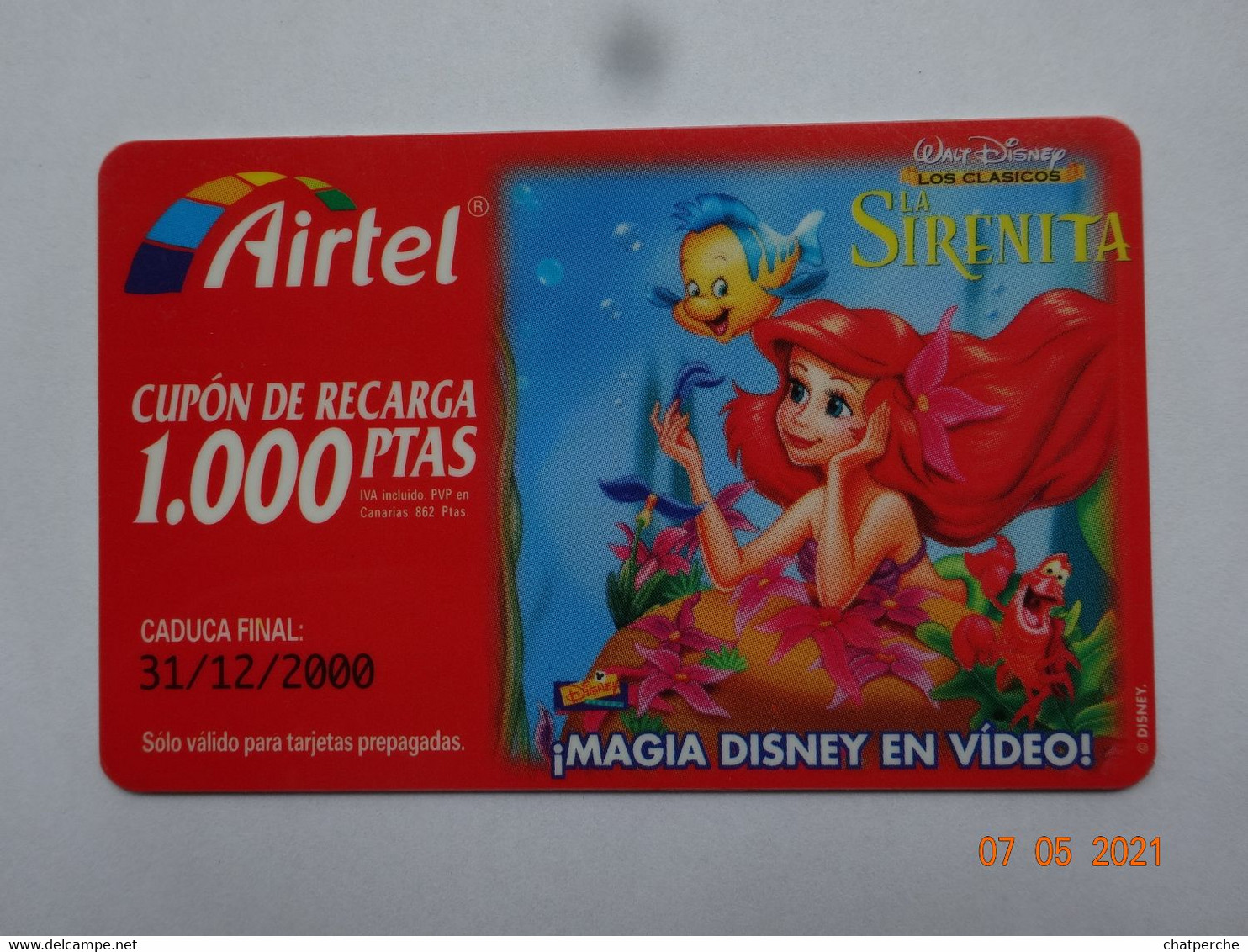 TÉLÉCARTE PHONECARD PRÉPAYÉES PREPAID INDE THÈME CINÉMA  FILM  COMPAGNIE AIRTEL WALT-DISNEY LA PETITE SIRÈNE - India