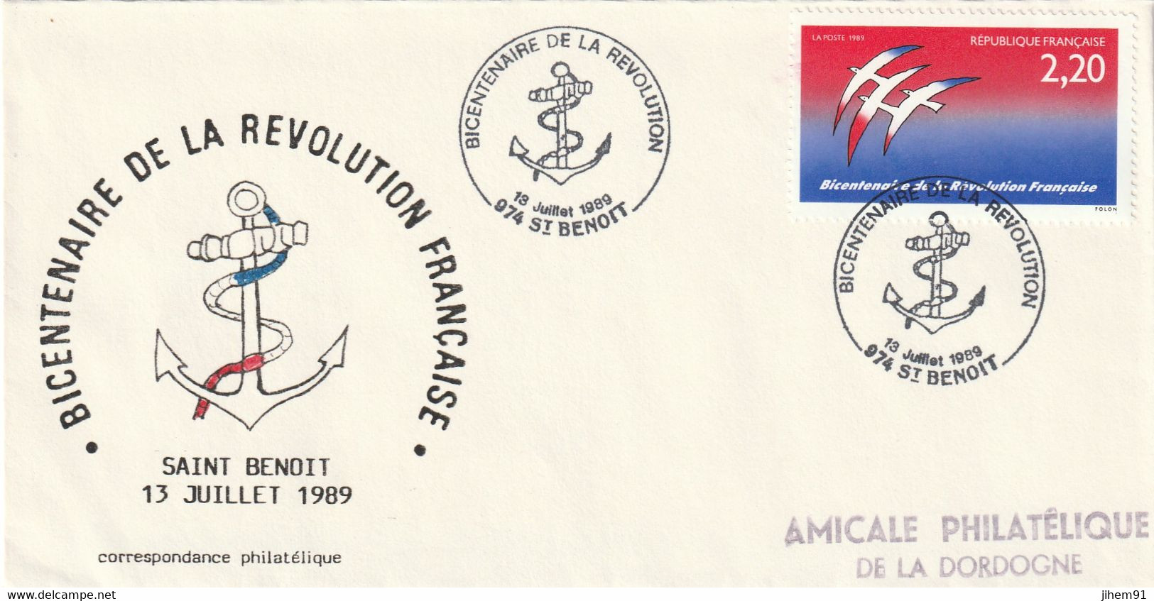 OT Sur Enveloppe : Bicentenaire Révolution Française (St Benoit, 974-La Réunion) Du 13-07-1989 Sur YT 2560 - Commemorative Postmarks