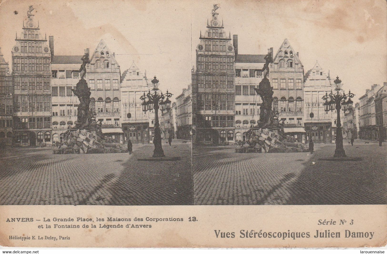 Belgique - ANVERS - La Grande Place, Les Maisons Des Corporations Et La Fontaine ..-  Vues Stéréoscopiques Julien Damoy - Cartoline Stereoscopiche