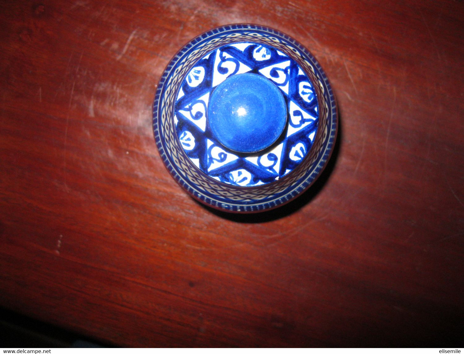 POT A BEURRE COUVERT SIGNE SERGHINI - JOBBANA - BLEU DE FEZ - MAROC - Oriental Art