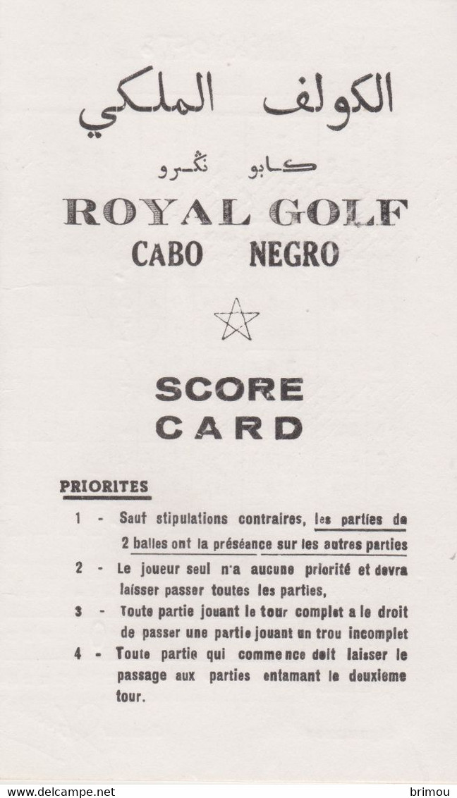 Maroc, Royale Golf Cabo Negro. Score Card. - Other & Unclassified