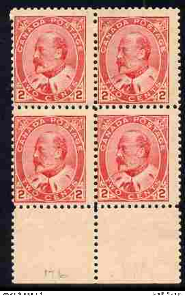 Canada 1903 KE7 2c Scarlet Fine Mint Marg Block Of 4, 2 Stamps Unmounted SG 176/7 - Ungebraucht