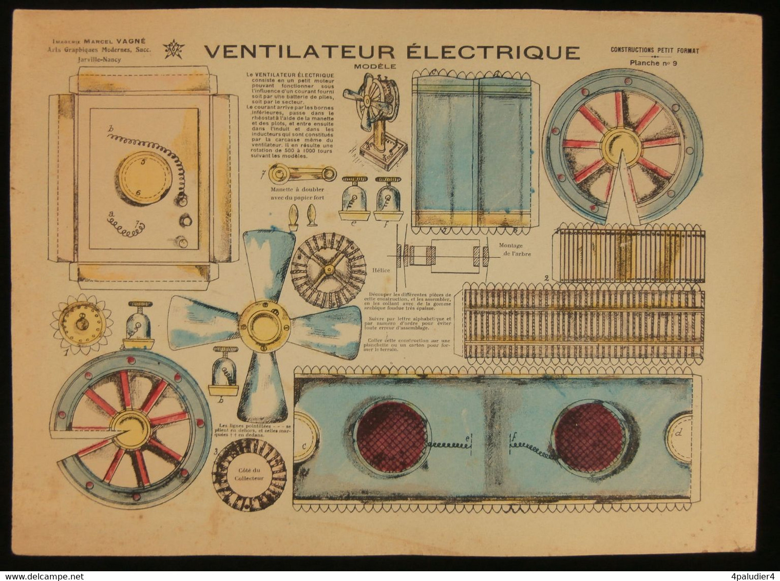 ( Enfantina Découpage Dioarama ) VENTILATEUR ÉLECTRIQUE  Imagerie Marcel VAGNÉ JARVILLE NANCY Planche N°9 - Collections