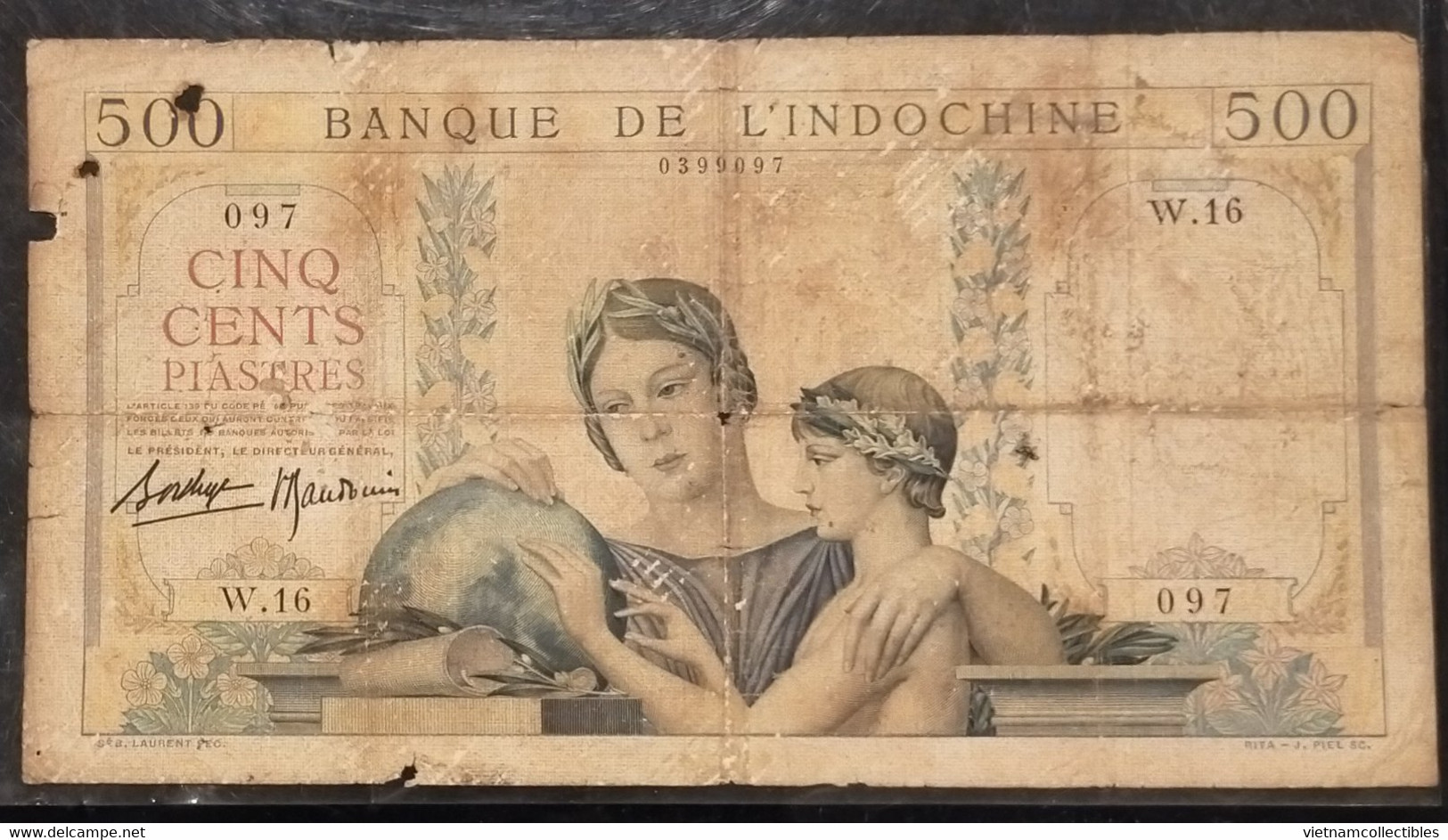 Indochina Indochine Vietnam Viet Nam Laos Cambodia 500 Piastres Fine Banknote Note / Billet 1939 - Pick# 57 / 02 Photo - Indochina