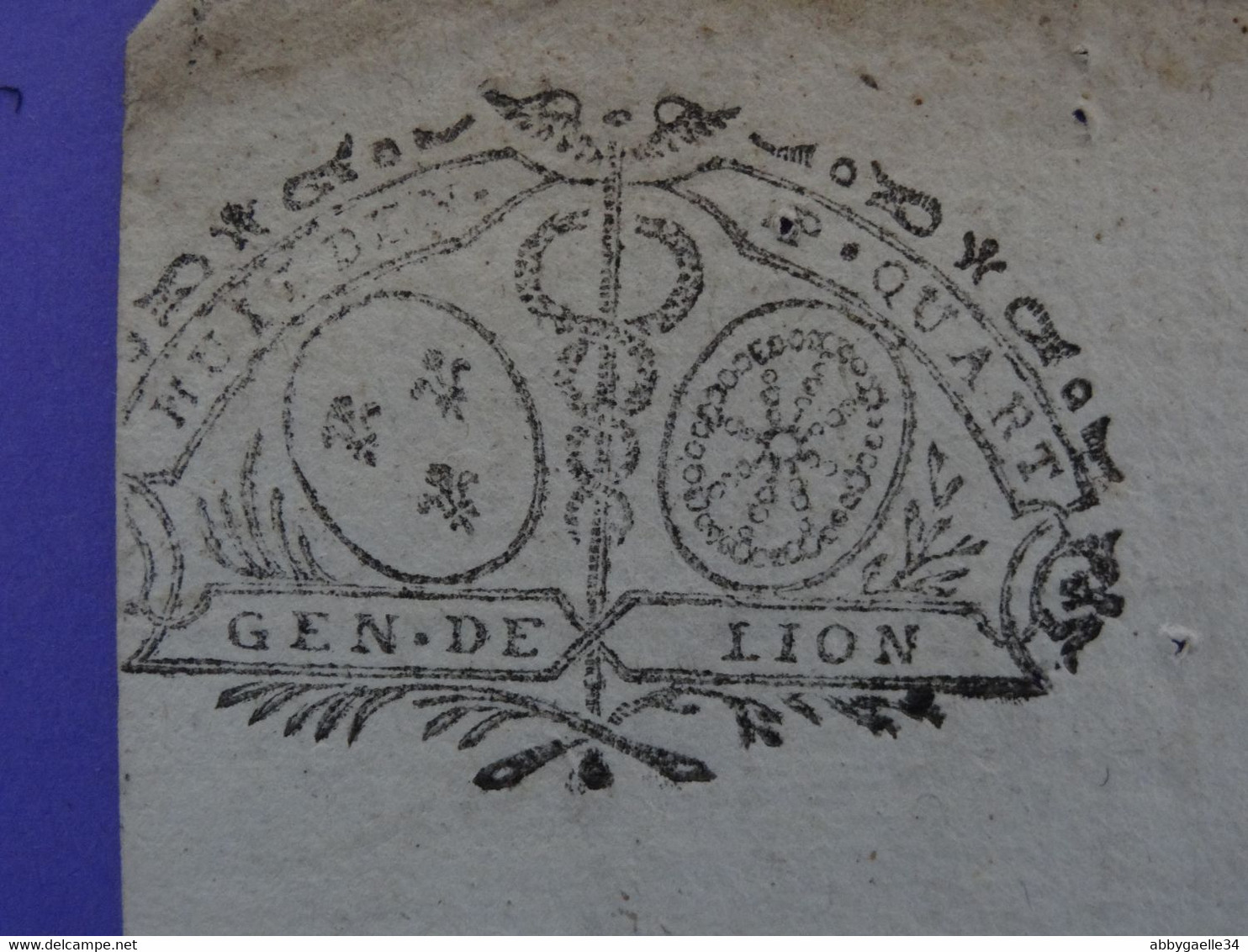 1726 Généralité De LYON Papier Timbre N°171 De "HUIT DEN. P.QUART" - Seals Of Generality