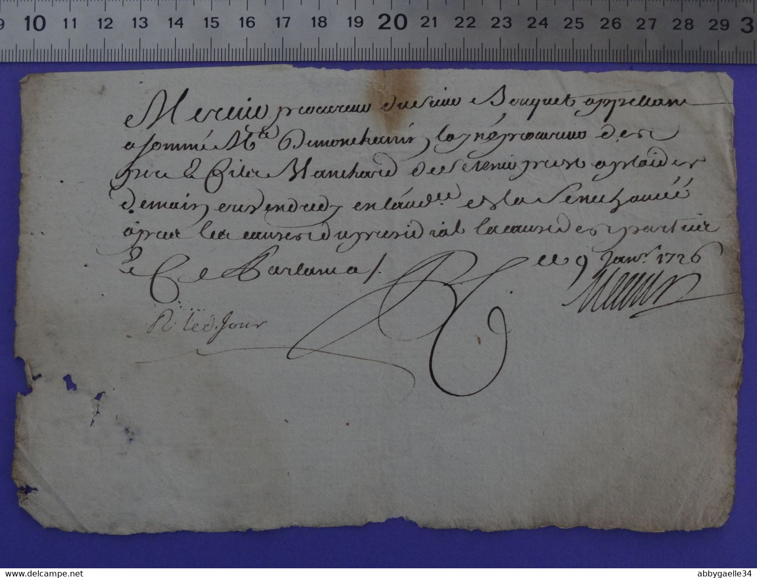 1726 Généralité De LYON Papier Timbre N°171 De "HUIT DEN. P.QUART" - Seals Of Generality