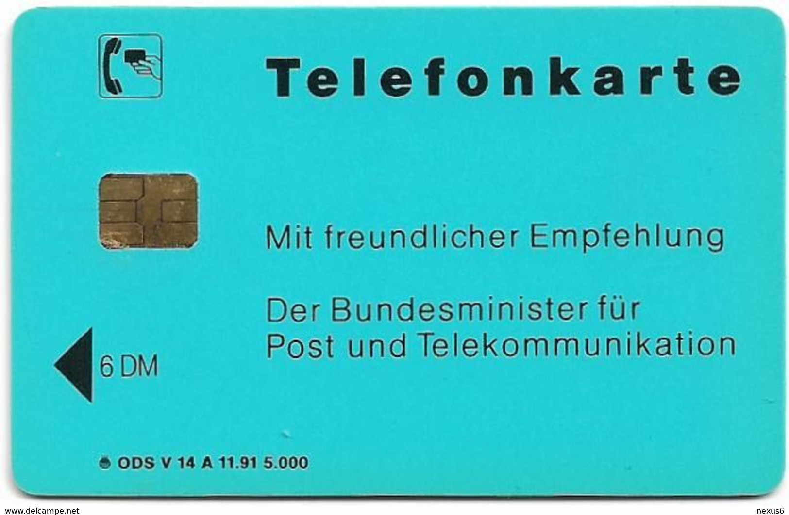 Germany - V-14A-91 - Bundesminister Für Post Und Telekomm. 1 - Regulierung, 11.1991, 6DM, 5.000ex, Used - V-Series: VIP-und Visitenkartenserie