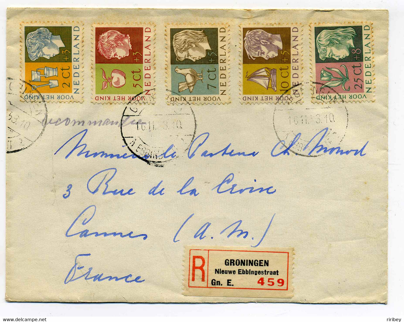 Lettre Recommandée GRONINGEN / NEDERLAND / YT N°613 à 617 / 1953 - Lettres & Documents