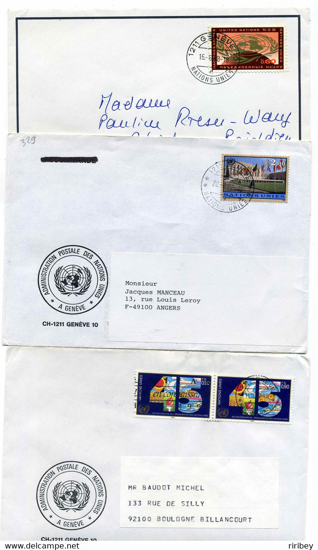 Lot De 3 Lettres UNITED NATION, NATIONS UNIES / GENEVE SWITZERLAND - VN