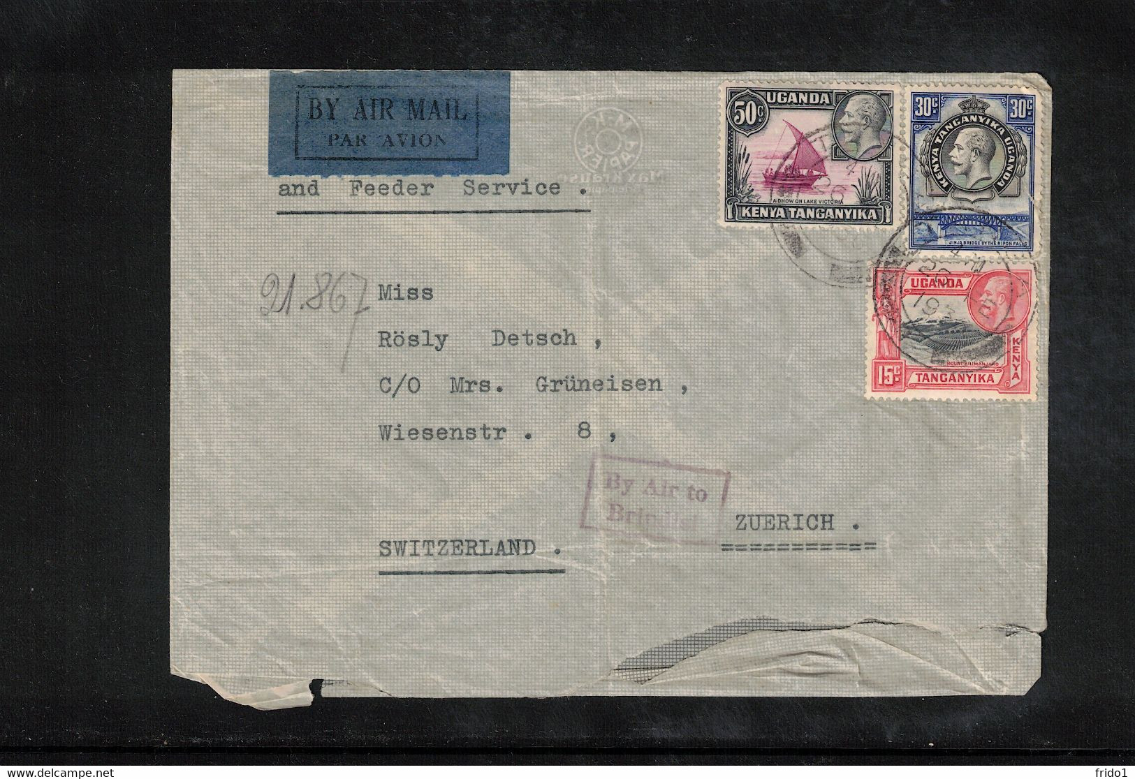 Uganda 1936 Interesting Airmail Via Brindisi And Feeder Service - Ouganda (...-1962)