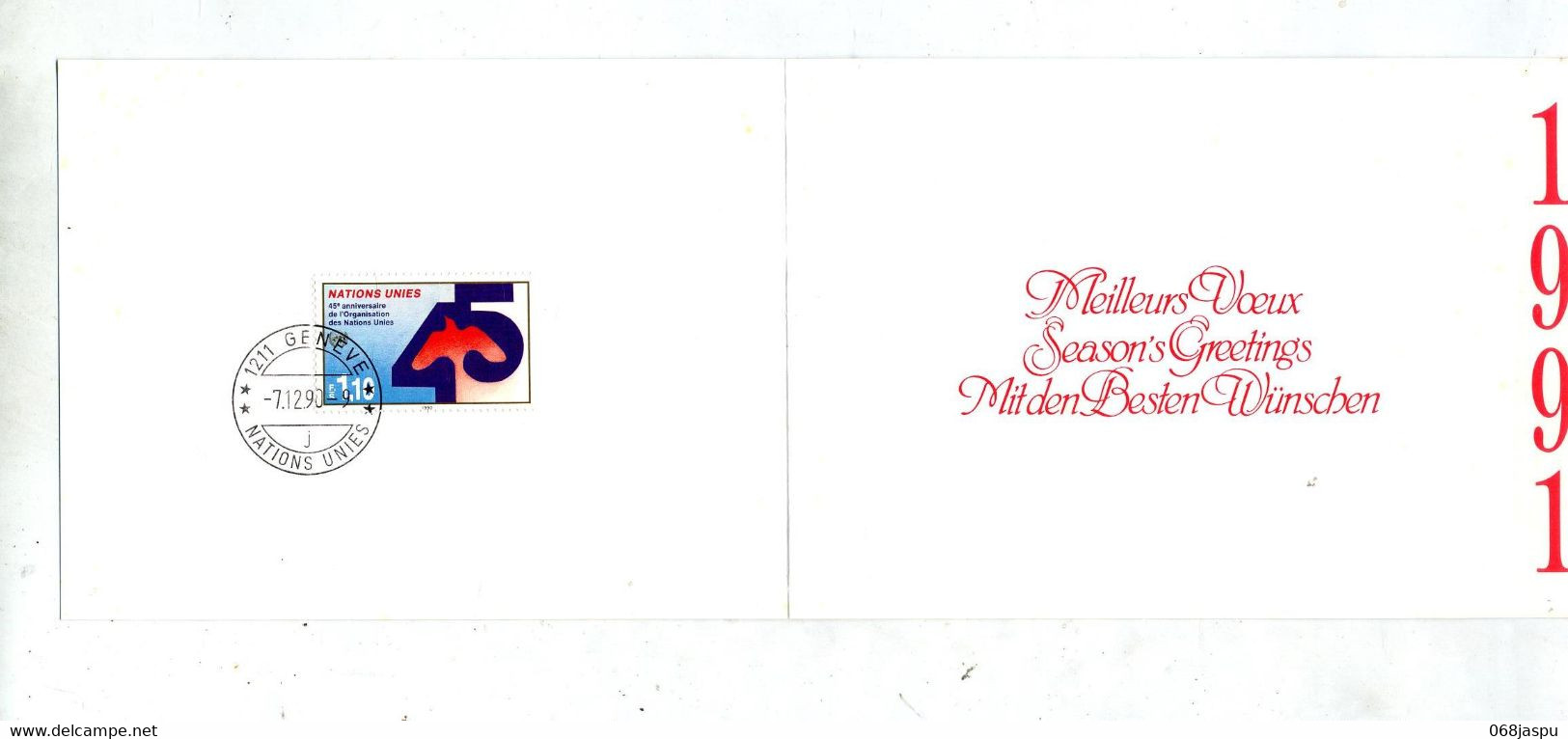 Carte De Voeux 1991  Cachet Geneve - Brieven En Documenten
