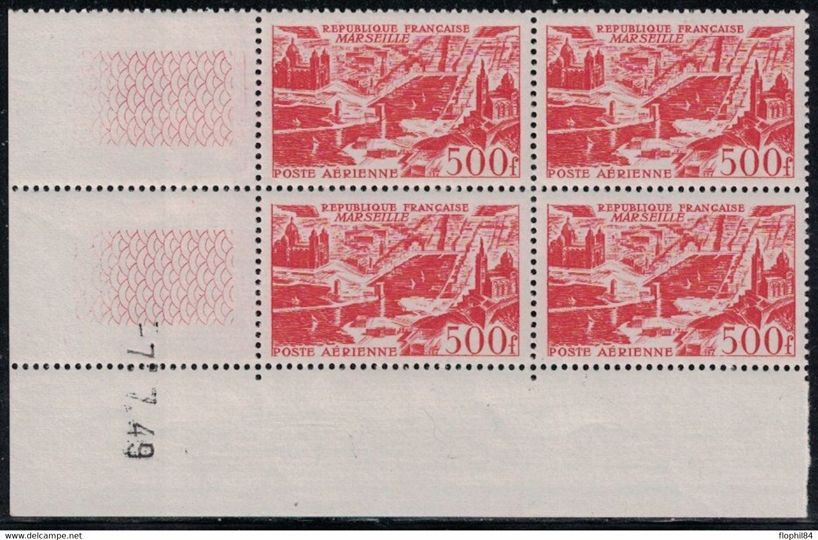 POSTE AERIENNE - N°27 - BLOC DE 4 COIN DATE - 7-7-1949 - COTE 350€. - Poste Aérienne