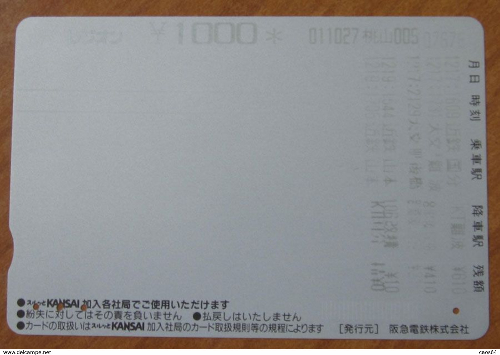 GIAPPONE Ticket Biglietto Treni Fumetti Smiling Star - Kansai Railway Card 1.000 ¥ - Usato - World