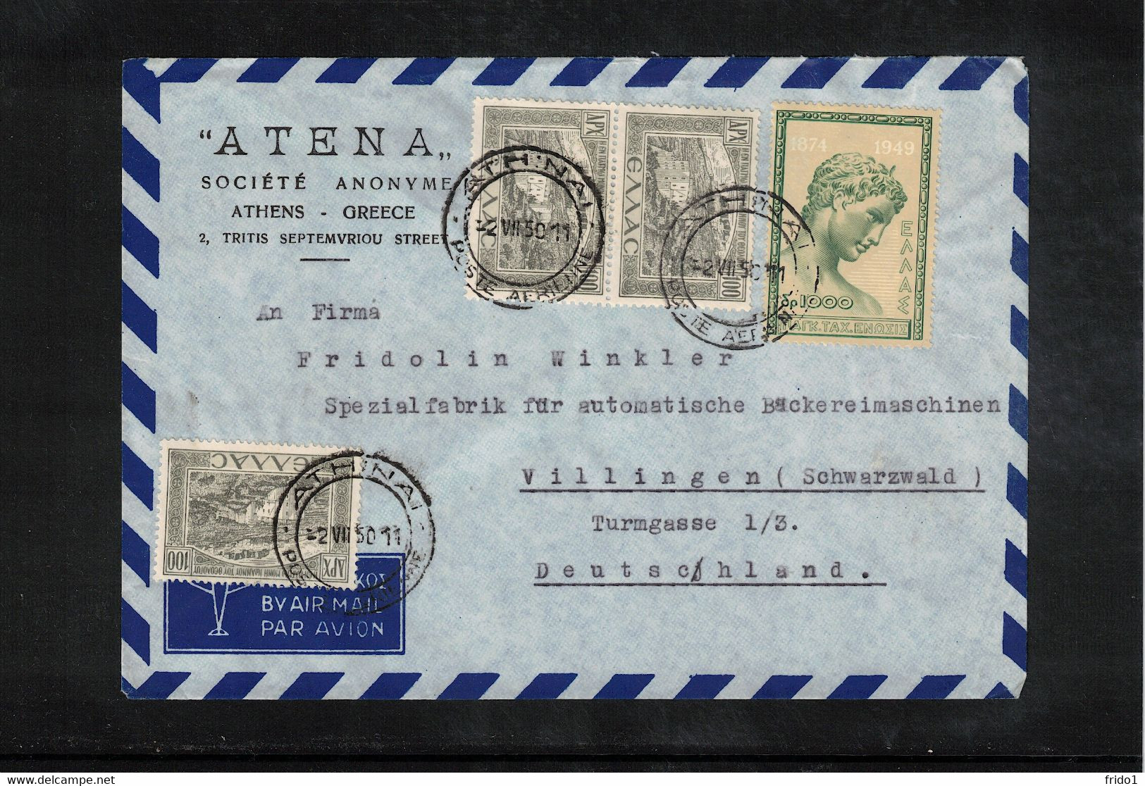 Greece 1950 Interesting Airmail Letter To Germany - Briefe U. Dokumente