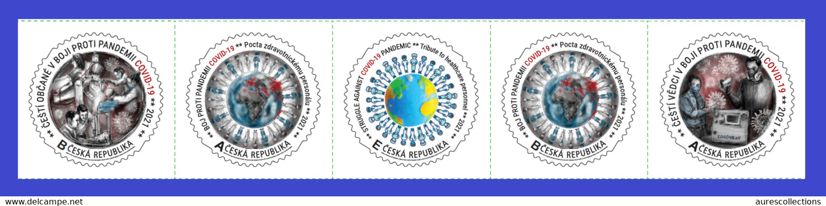 CZECH REPUBLIC TCHEQUE 2021 - STRIP 5v - OWN STAMPS - JOINT ISSUE - COVID-19 PANDEMIC PANDEMIE CORONA CORONAVIRUS - MNH - Emisiones Comunes