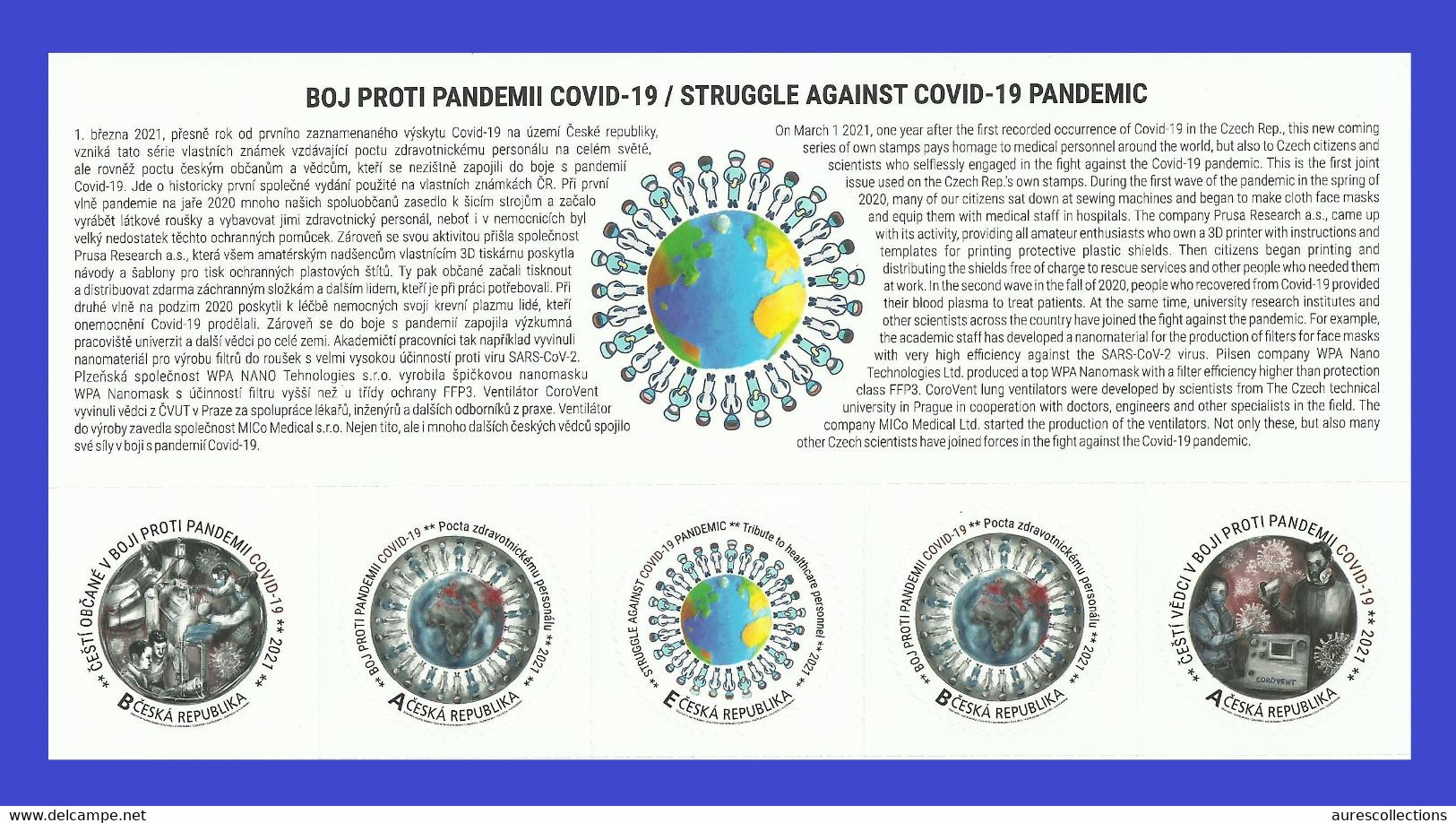 CZECH REPUBLIC TCHEQUE 2021 ¤ TOP STRIP 5v ¤ OWN STAMPS - JOINT ISSUE COVID-19 PANDEMIC PANDEMIE CORONA CORONAVIRUS MNH - Gezamelijke Uitgaven