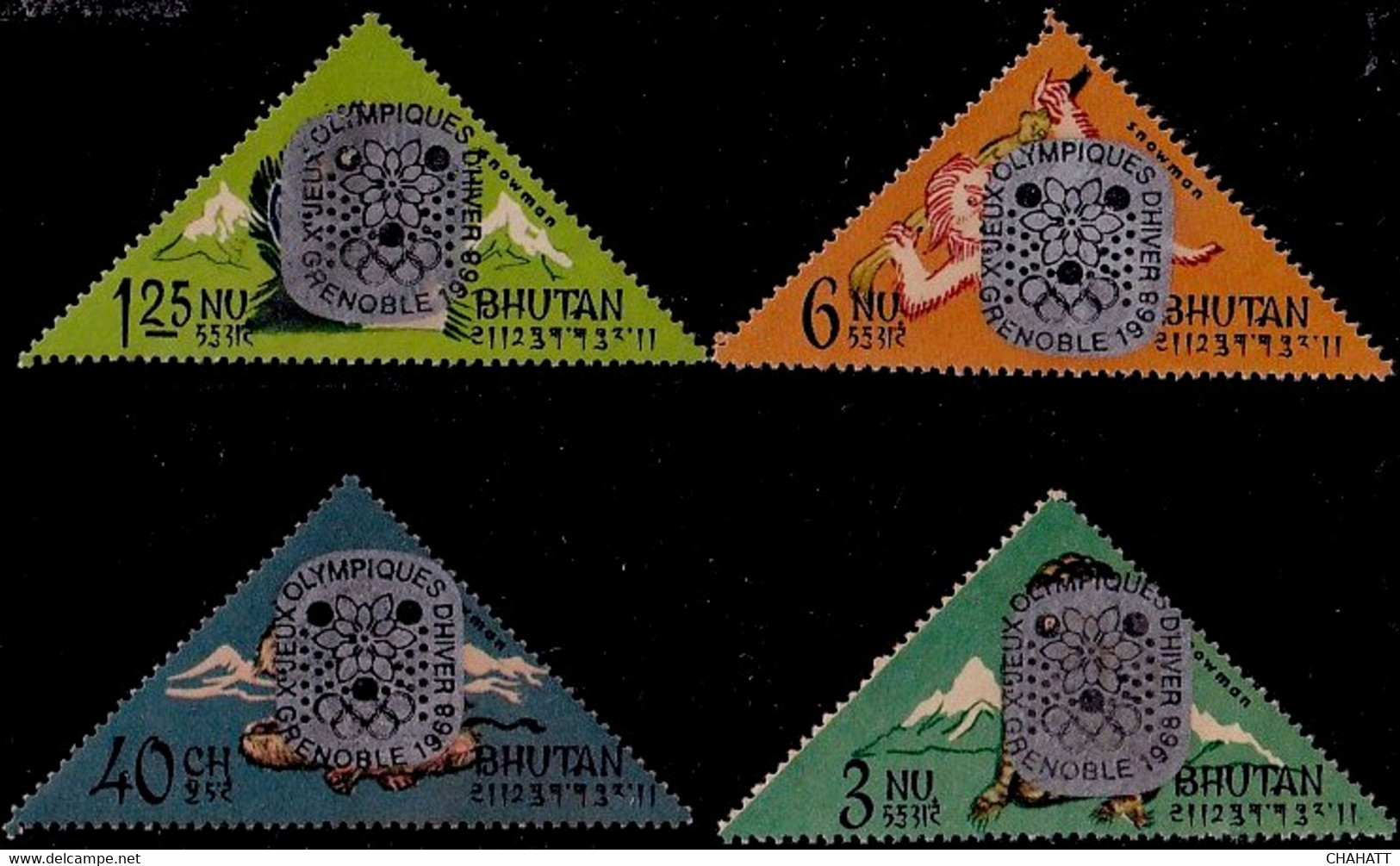 GRENOBLE OLYMPICS-ABOMINABLE SNOWMAN-OVPT-ODD SHAPED-SET OF 4- BHUTAN-MNH-ABHTS-47 - Bhoutan