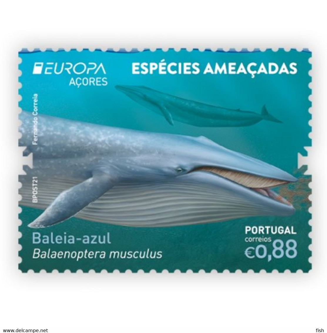 Portugal ** & CEPT Europa Azores, Endangered Species, Blue Whale, Balaenoptera Musculus 2021 (77686) - Balene