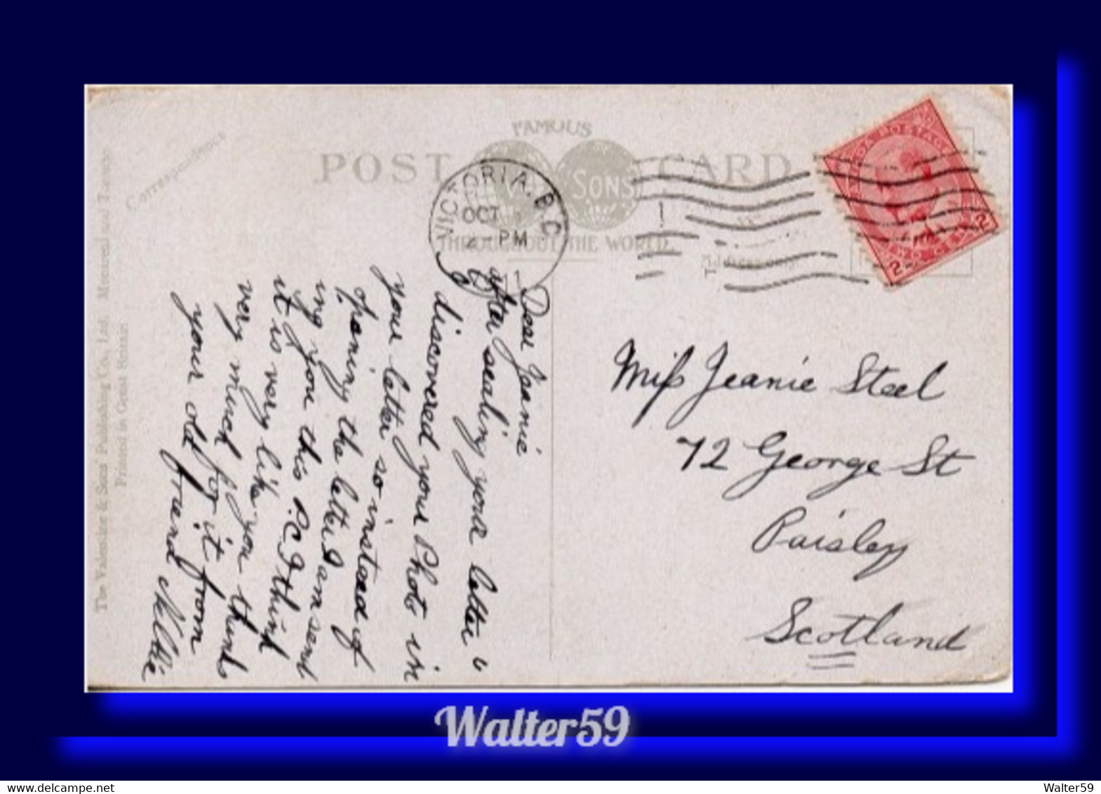 1911 Canada Postcard Victoria B.C. Posted To Scotland 2scans - Postal History