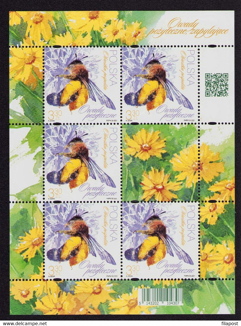 Poland 2021 Beneficial Insects / Bees And Bumblebees, Flowers, Insect, Animal, Bee, Nature / Full Sheet MNH** New!!! - Ganze Bögen