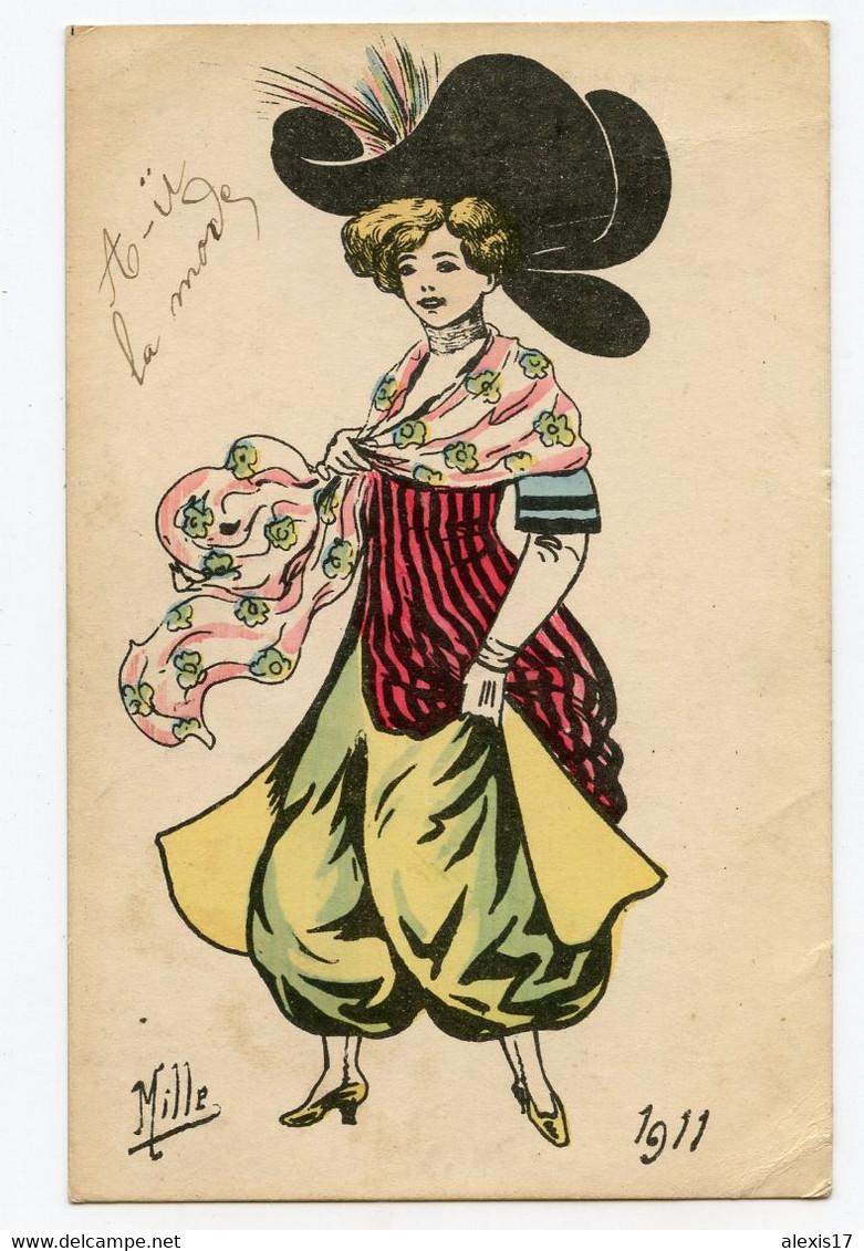 Illustrateur Mille. Les élégantes. Femme. Chapeau.1911. Girl .women - Mille