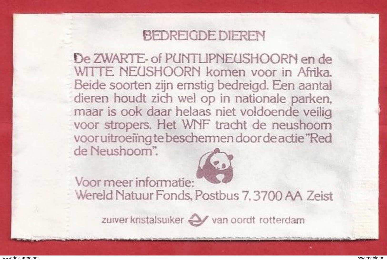 NL.- WNF. ZWARTE OF PUNTLIPNEUSHOORN, AFRIKA. Piers '79. Suiker. Sucre. Sugar. Zucker. Zucchero - Azúcar