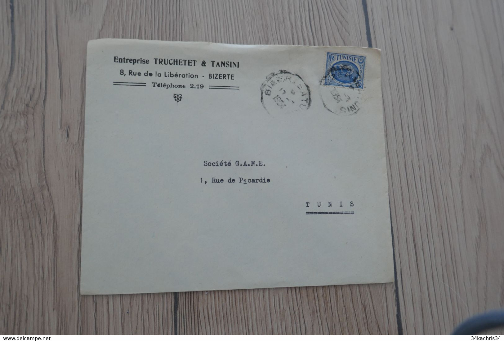 Tunisie Tunisia Lettre Pub Truchetet Et Tansini Bizerte Pour Tunis 1 TP Anciens 1954 - Tunisia (1956-...)