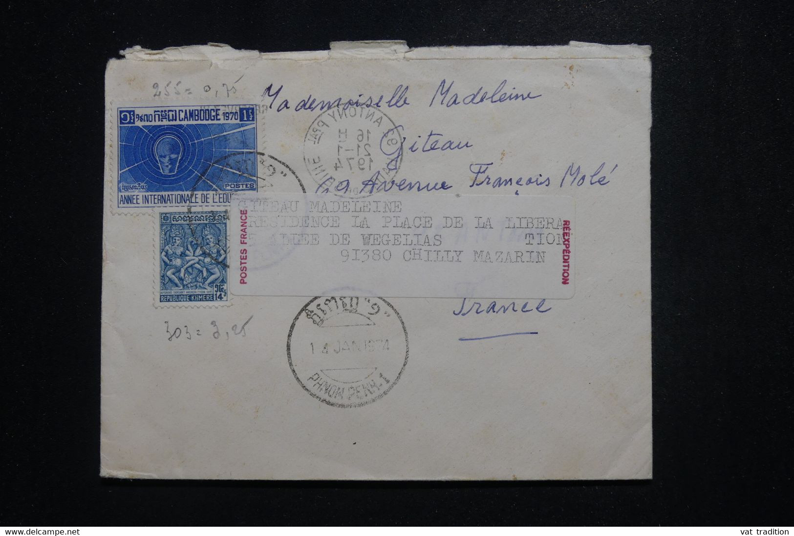 CAMBODGE / KHMÈRE - Cachet De Censure Au Dos D'une Enveloppe De Phnom Penh En 1971 Pour La France - L 97512 - Kambodscha