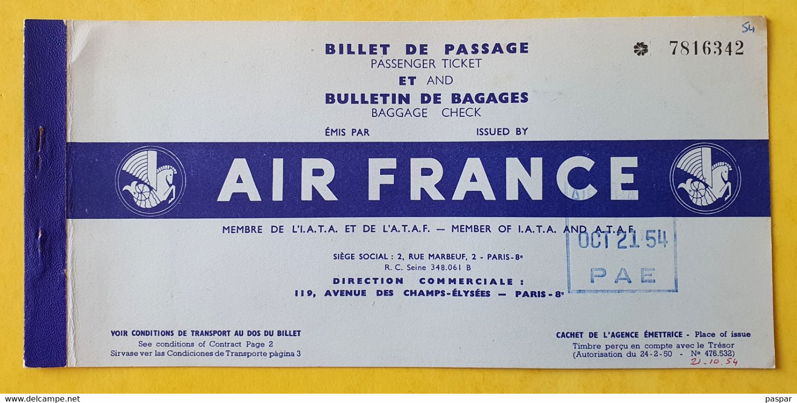 Billet D'avion Air France - Paris Bamako 1954 - Billet De Passage Et Bulletin De Bagages - Biglietti