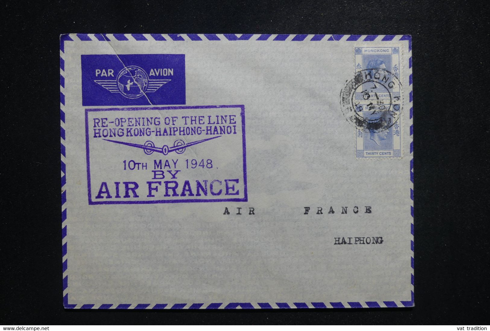 HONG KONG - Enveloppe De La Reprise Du Service Aérien Hong Kong / Haiphong En 1948 - L 97520 - Storia Postale