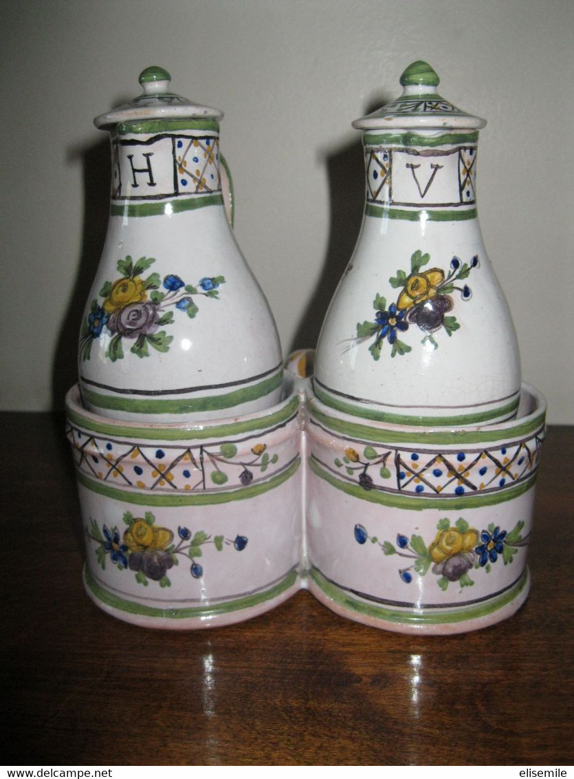 SERVITEUR HUILE ET VINAIGRE EN FAIENCE DE MALICORNE - Malicorne (FRA)