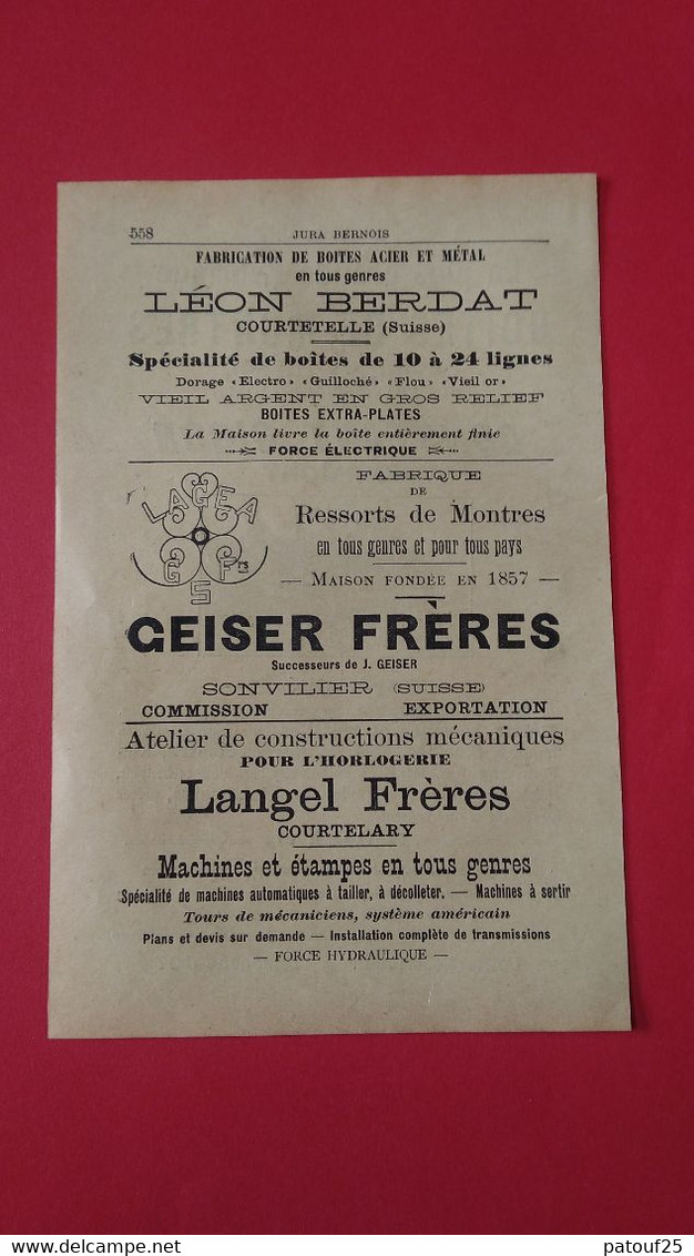 Vieux Papiers Boites De Montres Constant Gigon Noirmont Suisse 1914 - Advertising