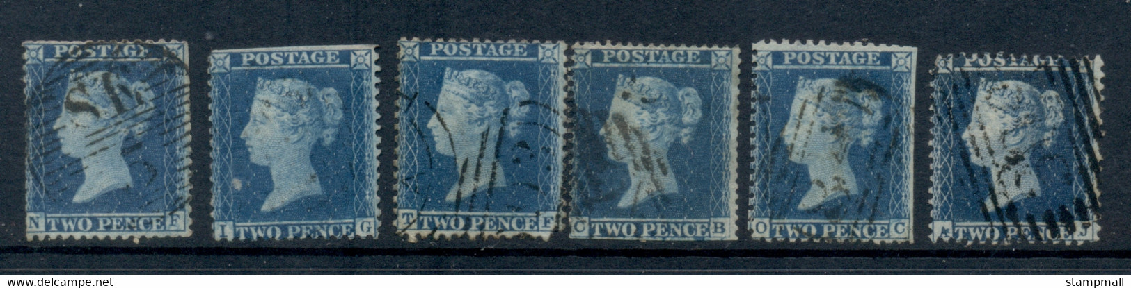 GB 1855 On 2d Blue Asst (6) Small Faults FU - Usados