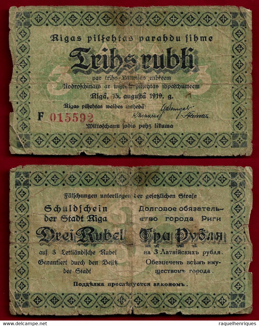 LATVIA 3 RUBLES 1919 - RIGA (MUNICIPAL) Banknote (NT#01) - Lettland