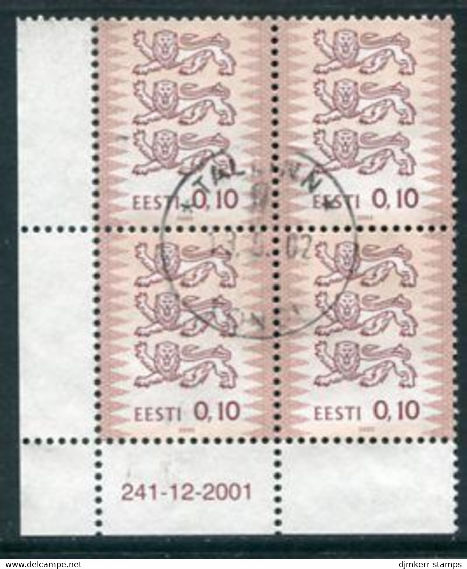 ESTONIA 2002 Arms Definitive 0.10 Kr. Block Of 4 Used.  Michel 428 - Estonia