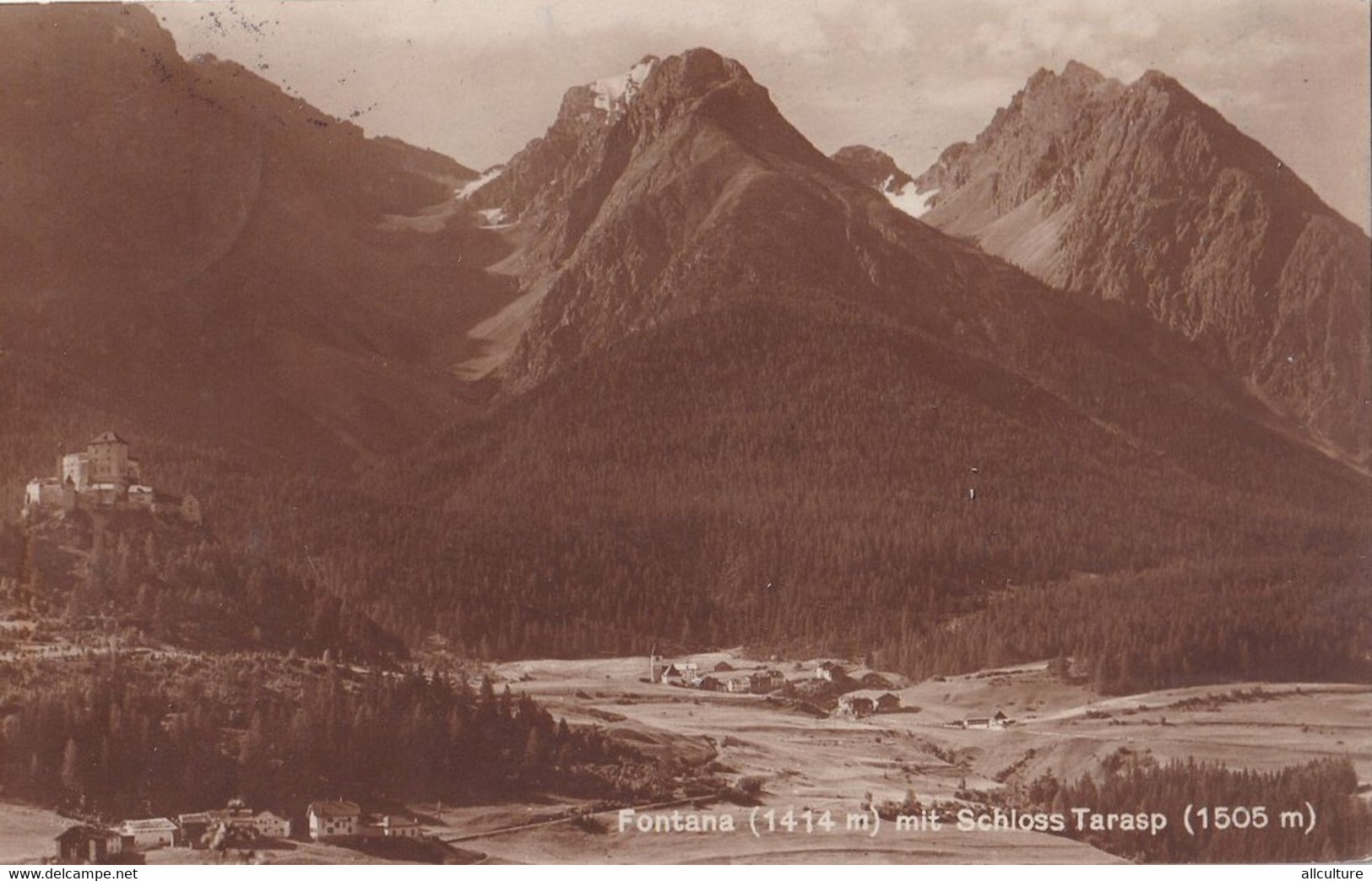 A4778- Fontana 1414m, Schloss Tarasp. Castle,Mountains Switzerland 1927 Sent To Bucharest Romania Stamp Vintage Postcard - Sent