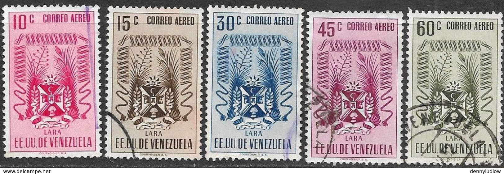 Venezuela   1952   Sc#C412-3, C415-7   Lara Arms Airmails Used    2016 Scott Value $7.10 - Venezuela