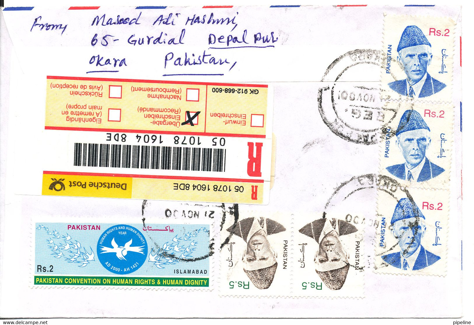 Pakistan Registered Air Mail Cover Sent To Germany 21-11-2000 - Pakistan