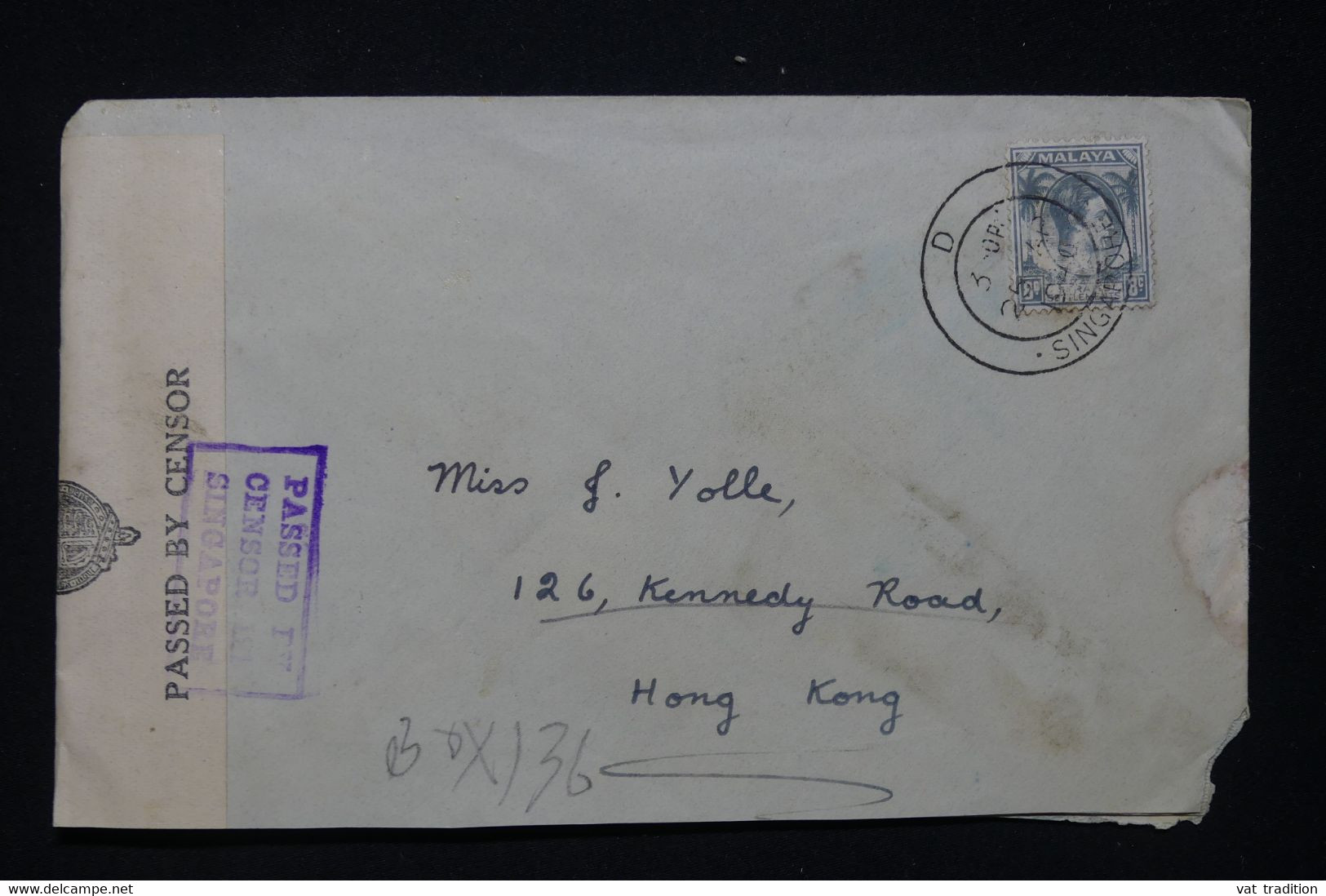 MALAISIE - Enveloppe De Singapour Pour Hong Kong En 1940 Avec Contrôle Postal - L 97561 - Malaya (British Military Administration)