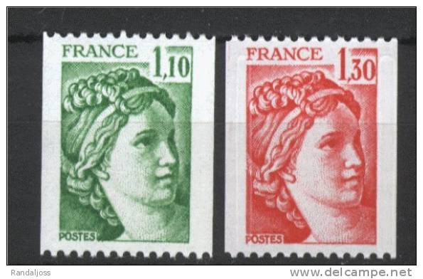 Sabine Roulette - N° 2062/2063 - 1.10 Vert 1.30 Rouge_ - 1977-1981 Sabine Of Gandon