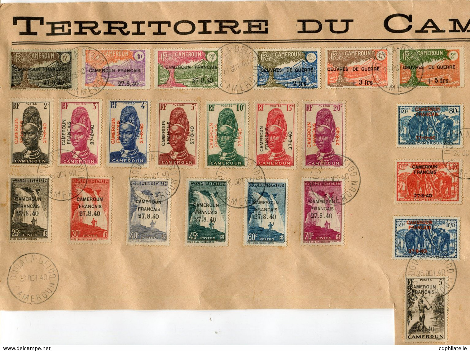 CAMEROUN N°203 / 232 + N°233 / 5 SUR GRAND FRAGMENT A L'ENTETE DU TERRITOIRE DU CAMEROUN AVEC OBL DOUALA-DEIDO 28 OCT 40 - Used Stamps