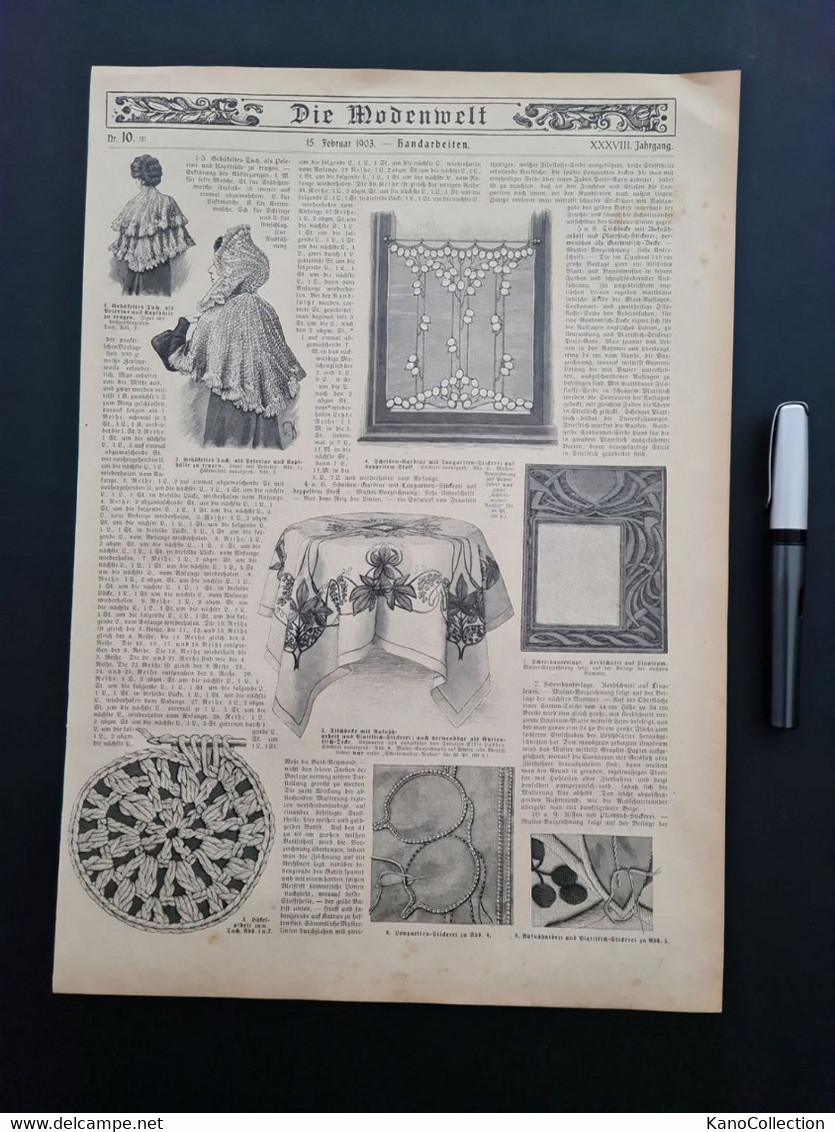 Die Modewelt, 2 Druckseiten:  „Handarbeiten“, 15. Febuar 1903 - Littérature
