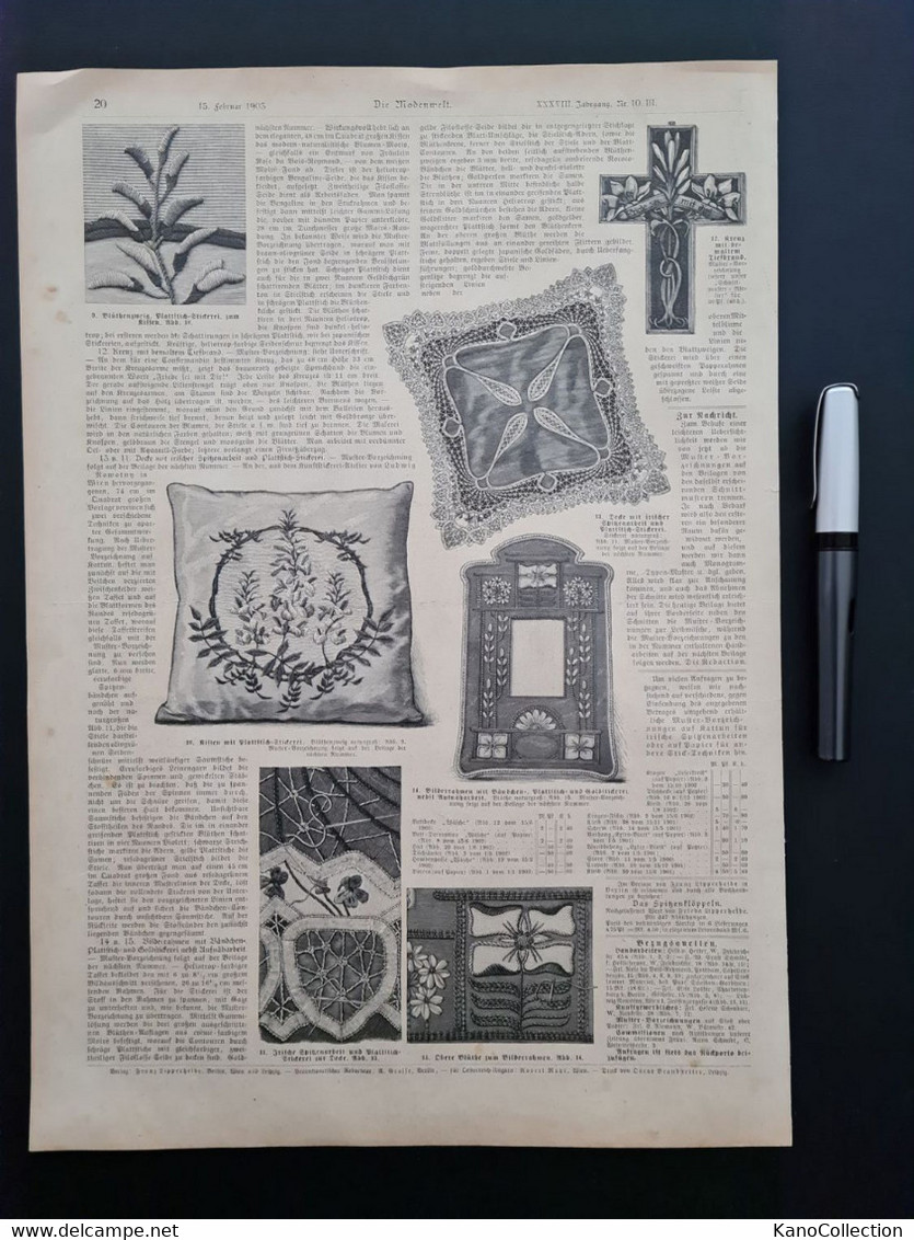 Die Modewelt, 2 Druckseiten:  „Handarbeiten“, 15. Febuar 1903 - Littérature