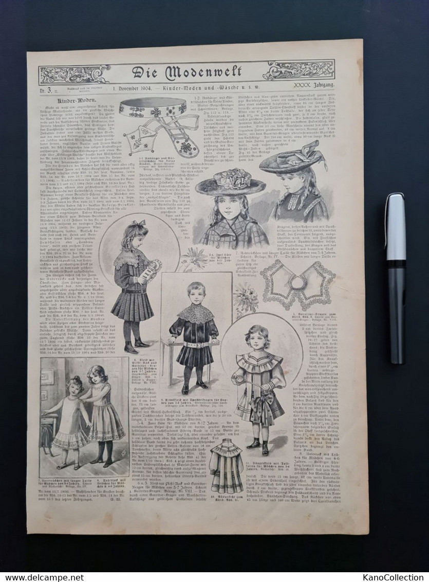 Die Modewelt, 2 Druckseiten:  „Kindermoden Und -wäsche“, 1. November 1904 - Boeken